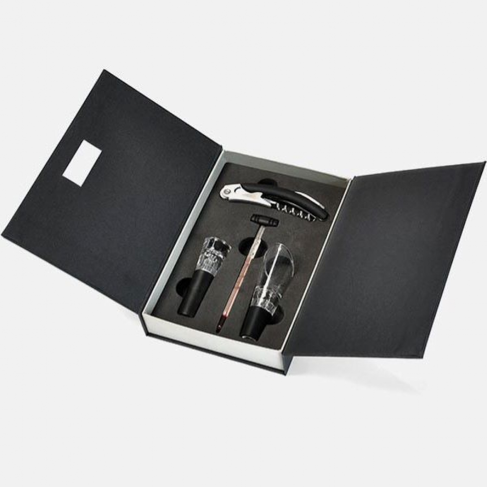 Acessórios Para Vinho Com Estojo Rígido Preto 5 Pçs-PV-01030