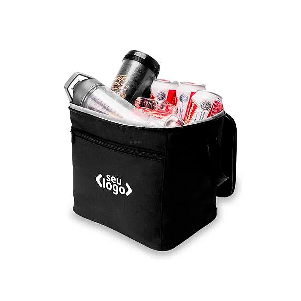 BOLSA TÉRMICA PRETA EM POLYESTER 600D/PEVA - 27X20X25CM