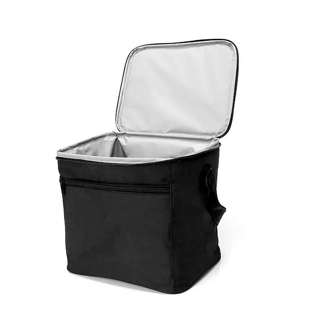 BOLSA TÉRMICA PRETA EM POLYESTER 600D/PEVA - 27X20X25CM