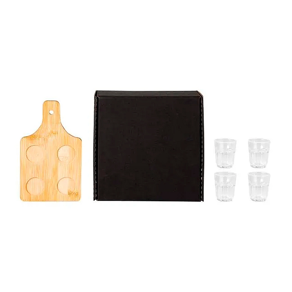 CONJ. EM BAMBU COM 4 COPOS PARA DOSE - 5 PÇS