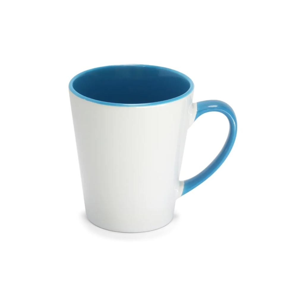 Caneca Cônica de Cerâmica Branca com Alça e Interior Azul Claro - 325ml-CC325