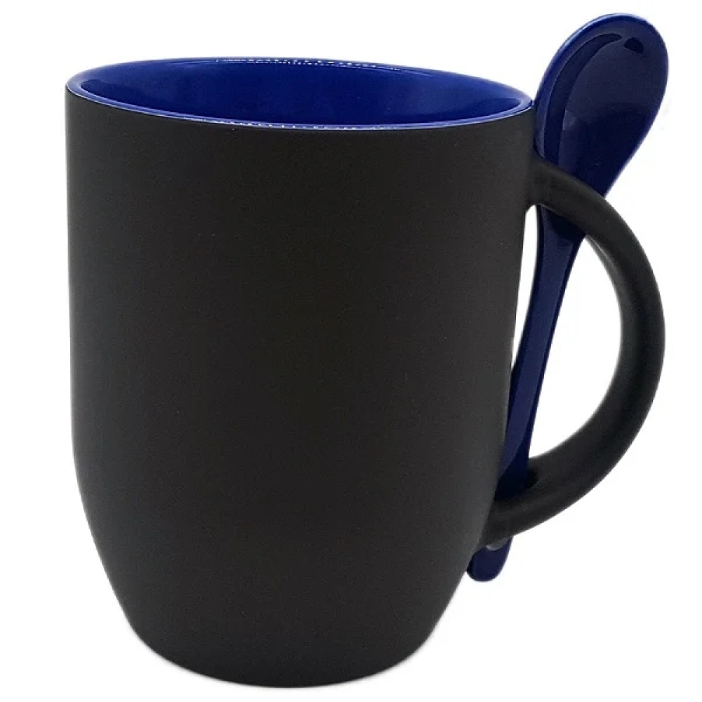 Caneca Mágica Preto Fosco C/ Colher Interior e Colher Azul (P/Sublimação)-1765