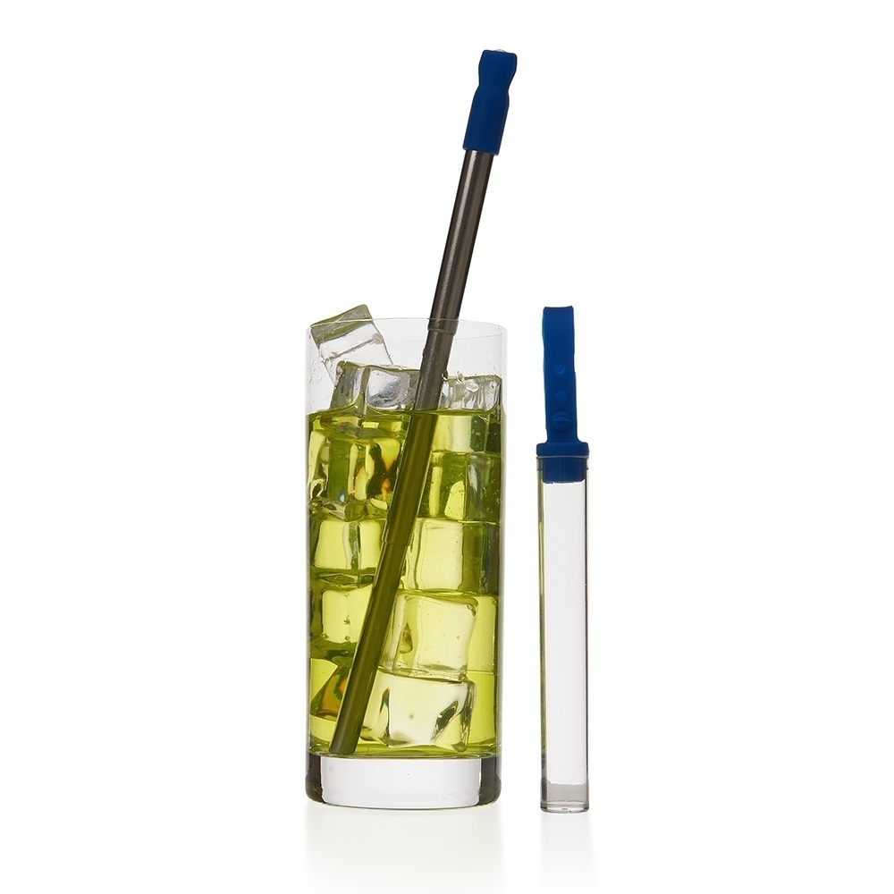 Canudo Reutilizável Retrátil de Metal AZUL-ID BG 041-AZU