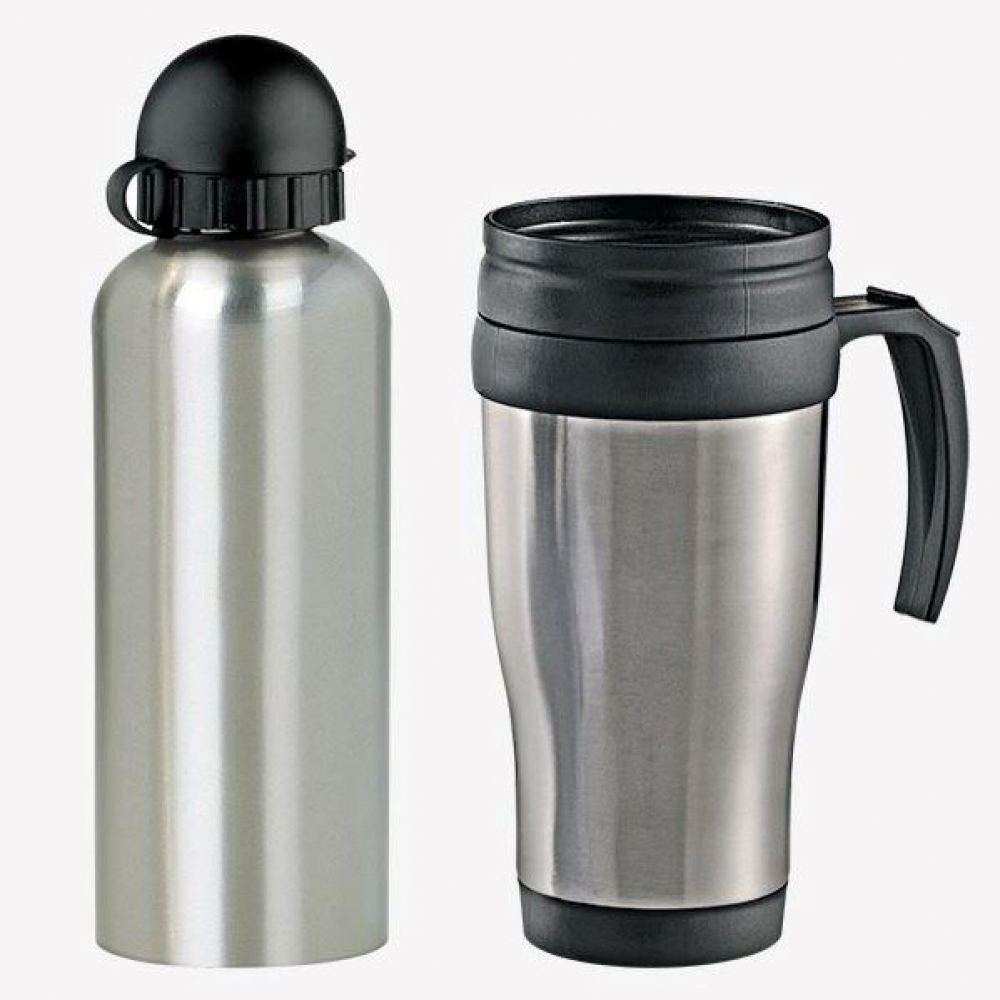 Conj. De Squeeze E Caneca Em Aço Inox 600/410 Ml- 2 Pçs-IX-41601