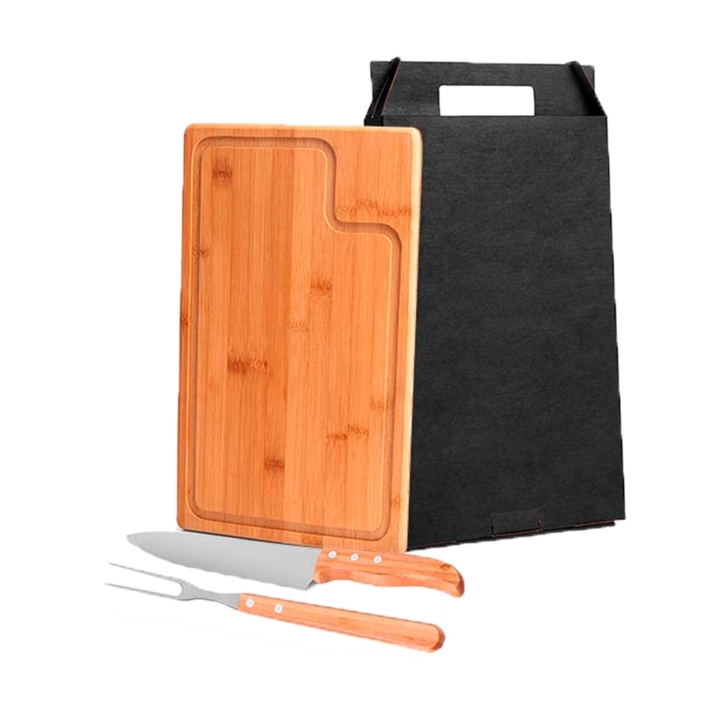 CONJ. PARA CHURRASCO EM BAMBU / MADEIRA / INOX TEXAS - 3 PÇS