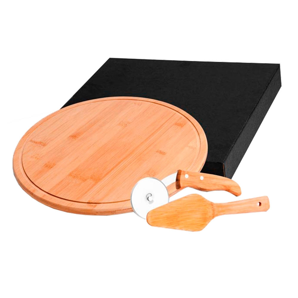 Conj. Para Pizza Em Bambu Napoli 35 Cm - 3 Pçs -PD-10133