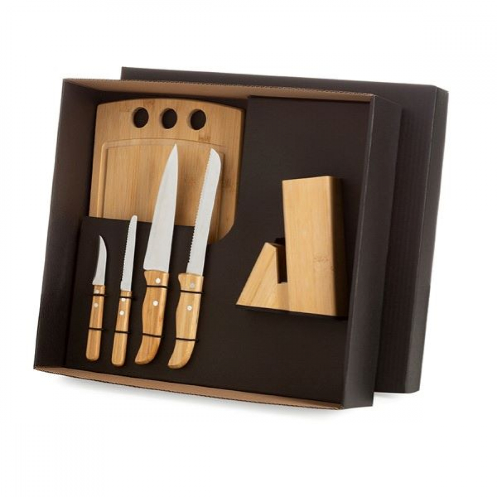 Conjunto para cozinha com cepo em Bambu / Inox - 6 Pçs-KT-90164