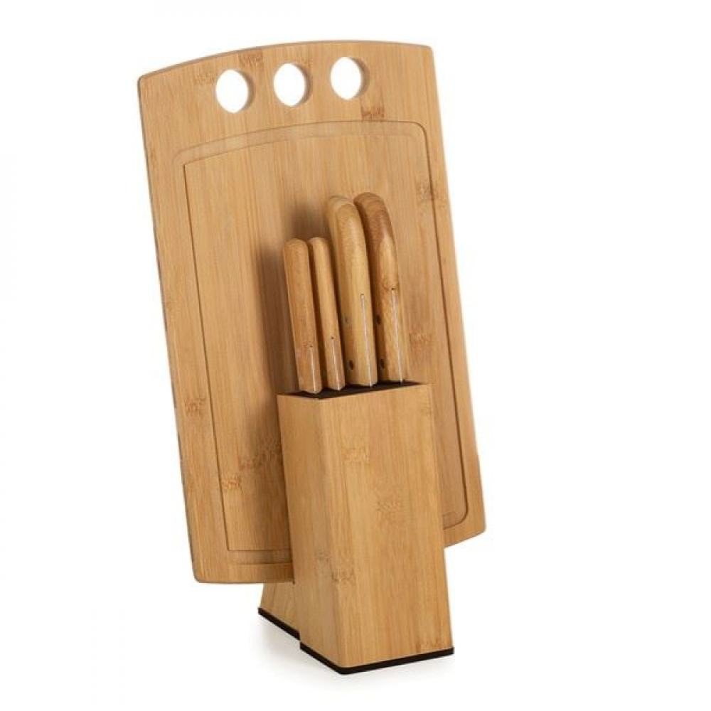 Conjunto para cozinha com cepo em Bambu / Inox - 6 Pçs