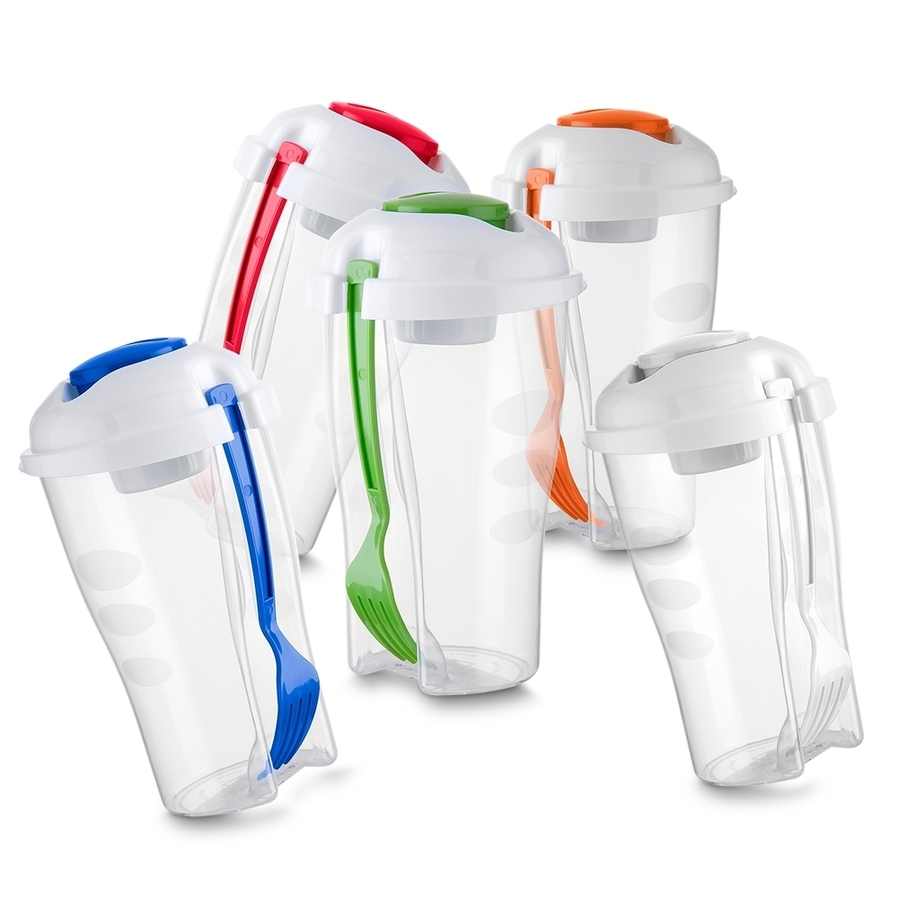 Copo Salada 850ml com Garfo e Suporte para Molho COLORIDO-ID XZ 13719-COL