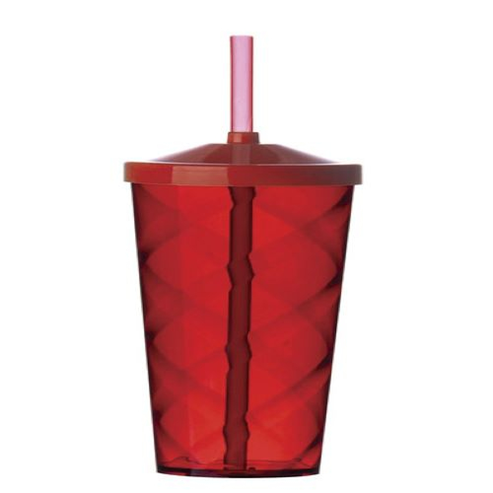 Copo com canudo de acrílico para festa VERMELHO-ID ST CPCNW 400ML-VM