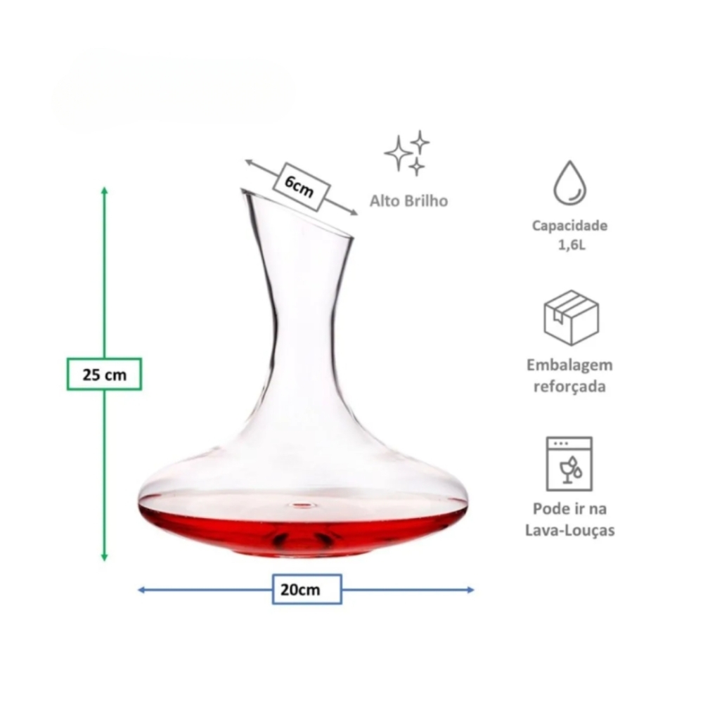 Decanter em Cristal - Decantador Aerador de Vinho 1,6 Litro