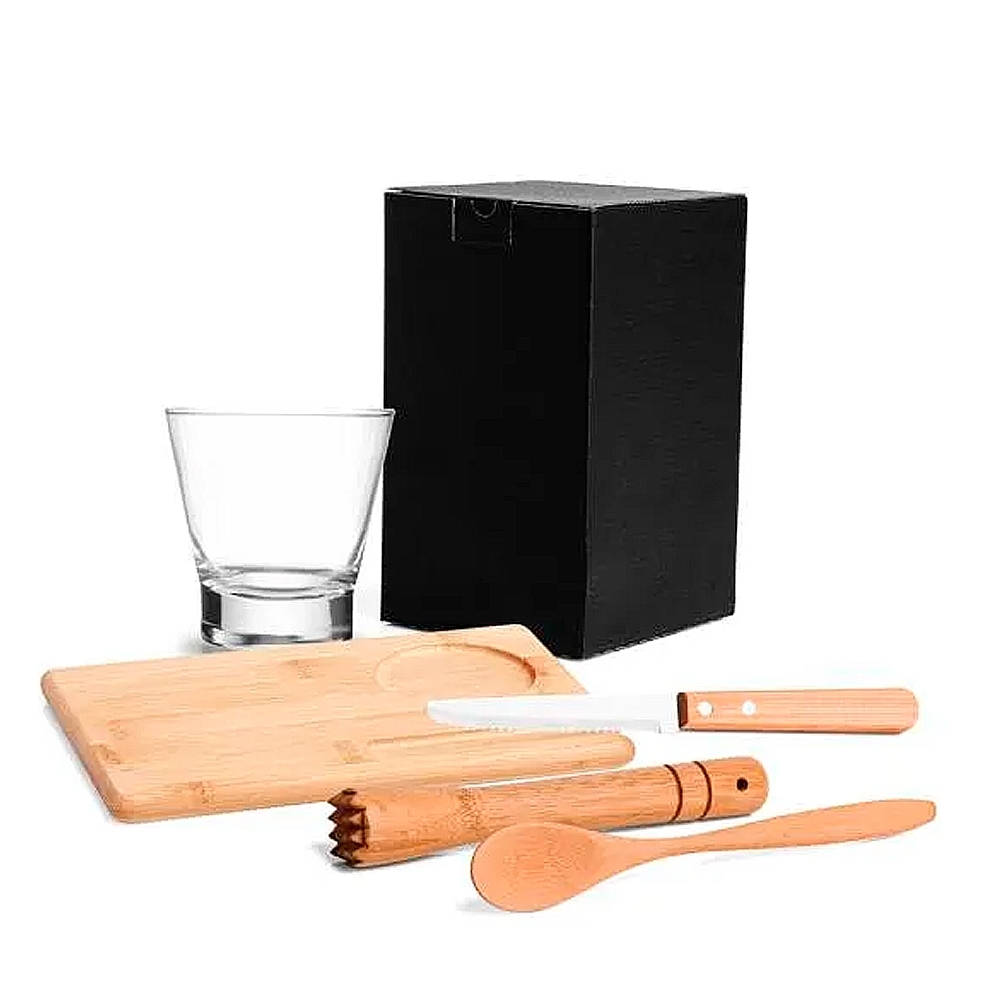 KIT PARA CAIPIRINHA EM BAMBU IBIZA COM COQUETELEIRA 6 PÇS-KC-00423