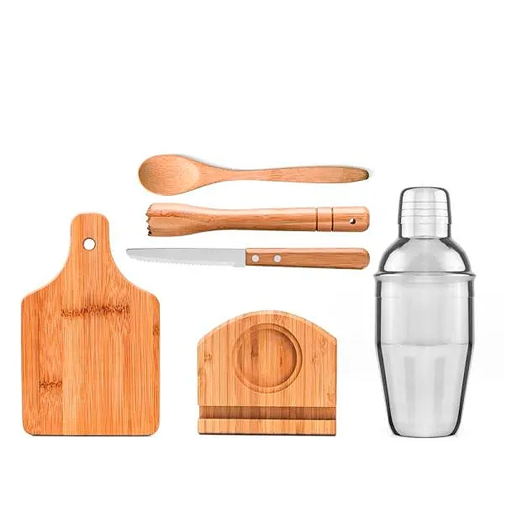 KIT PARA CAIPIRINHA EM BAMBU IBIZA COM COQUETELEIRA 6 PÇS