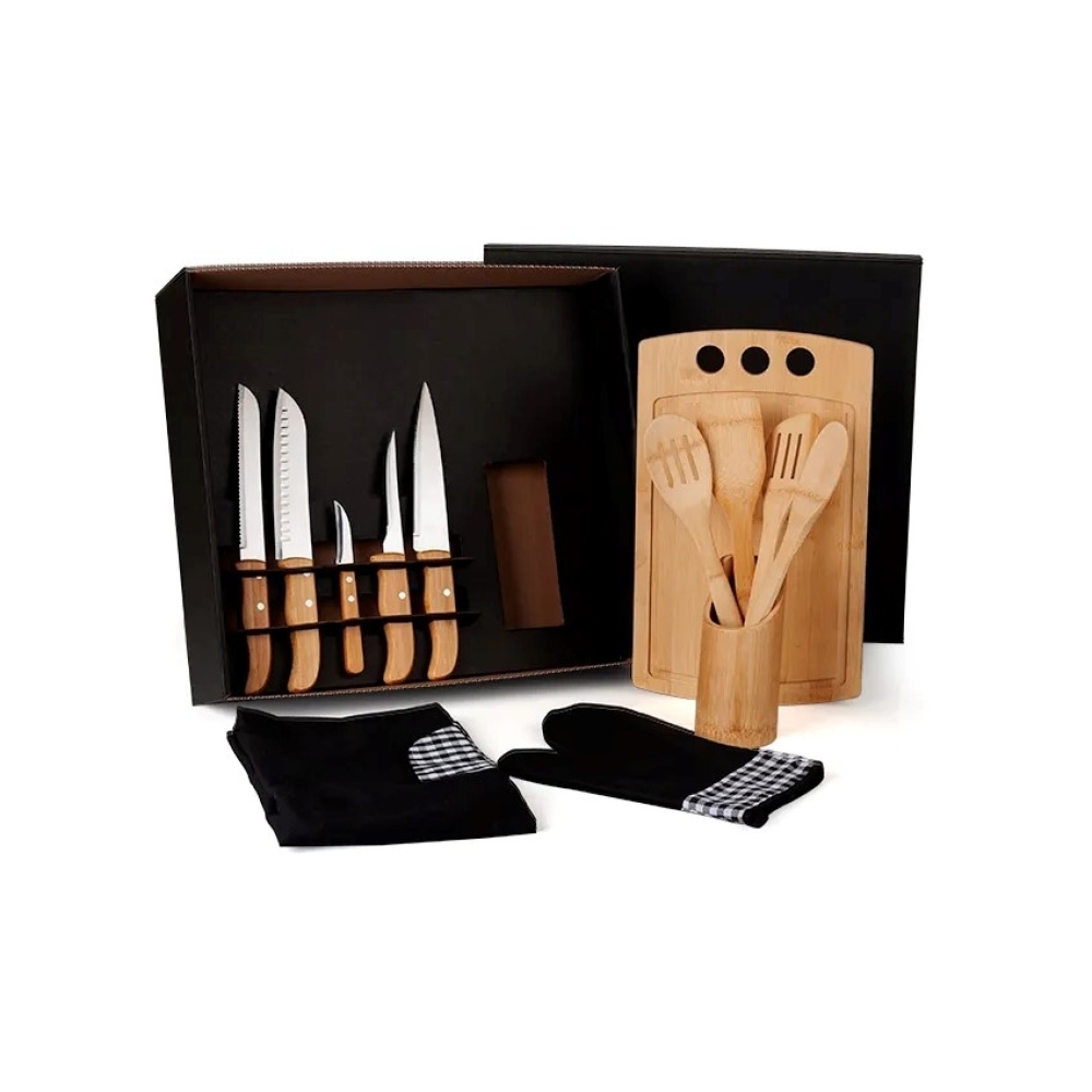 Kit Gourmet Com Tábua, Facas, Colheres - 13 Pçs-KT-9X073