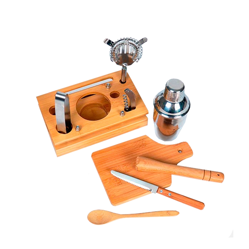 Kit Para Bar Em Inox / Bambu - 8 Pçs 