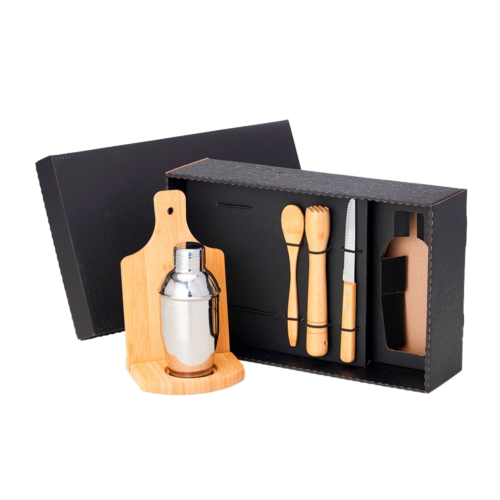 Kit Para Caipirinha Em Bambu Com Coqueteleira - 6 Pçs -KE-00423