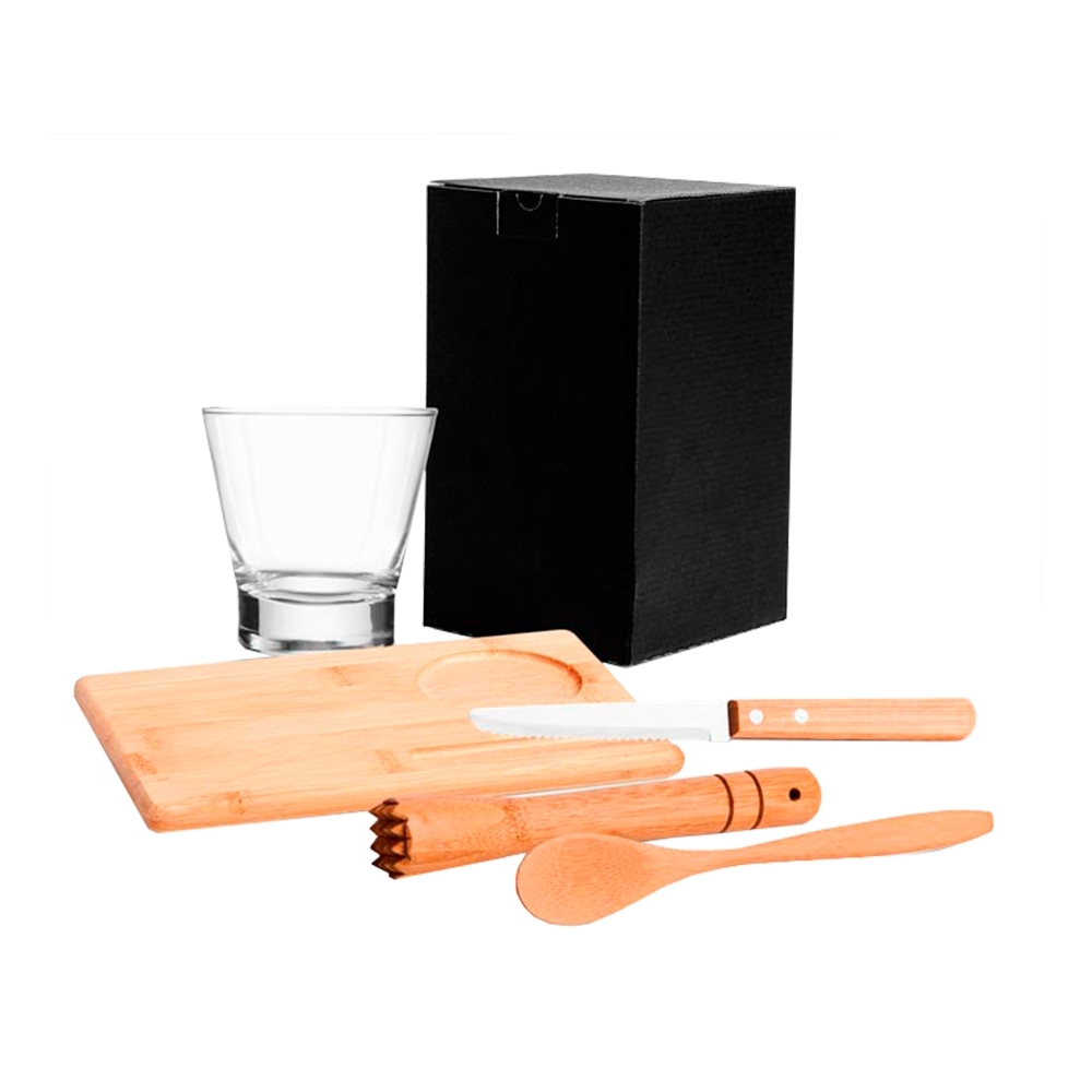 Kit Para Caipirinha Em Bambu Com Tábua E Socador - 5 Pçs-KC-00353