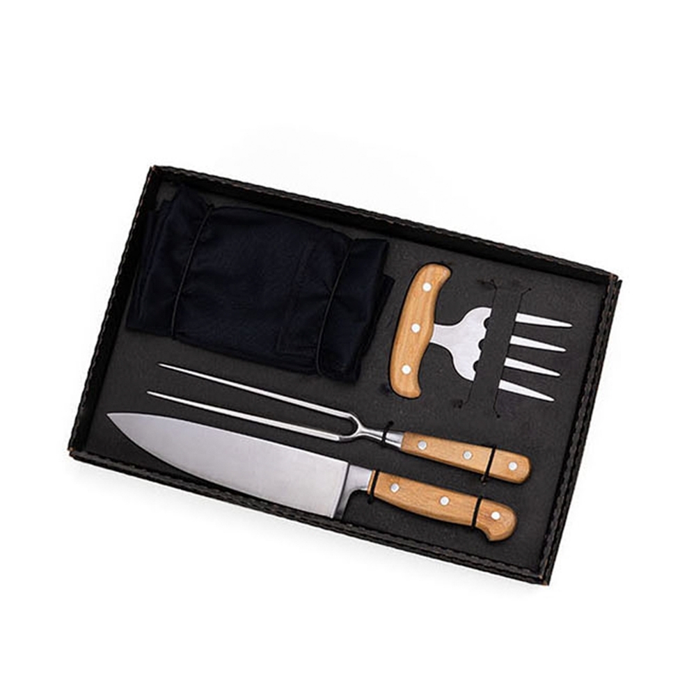 Kit Para Churrasco Com Avental - 4 Pçs -KT-90179