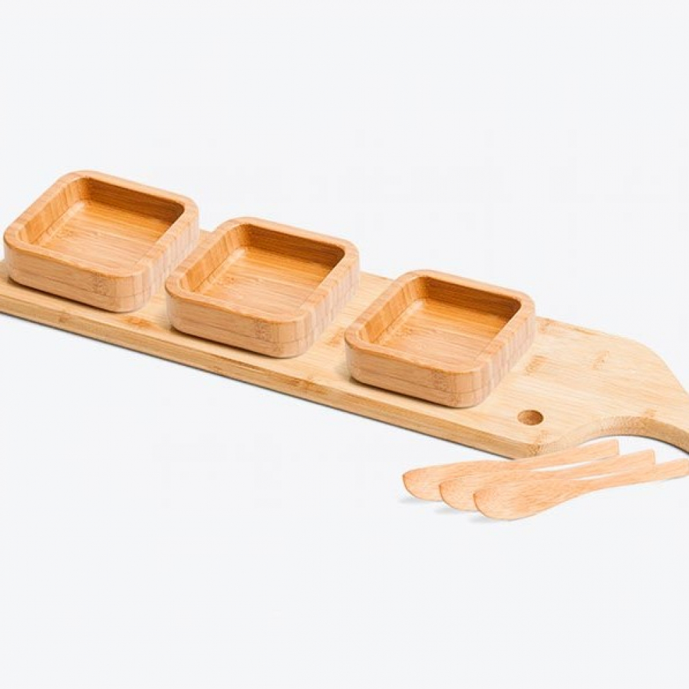 Kit Para Petisco Em Bambu Com Cumbucas Quadradas - 7 Pçs-PD-35933