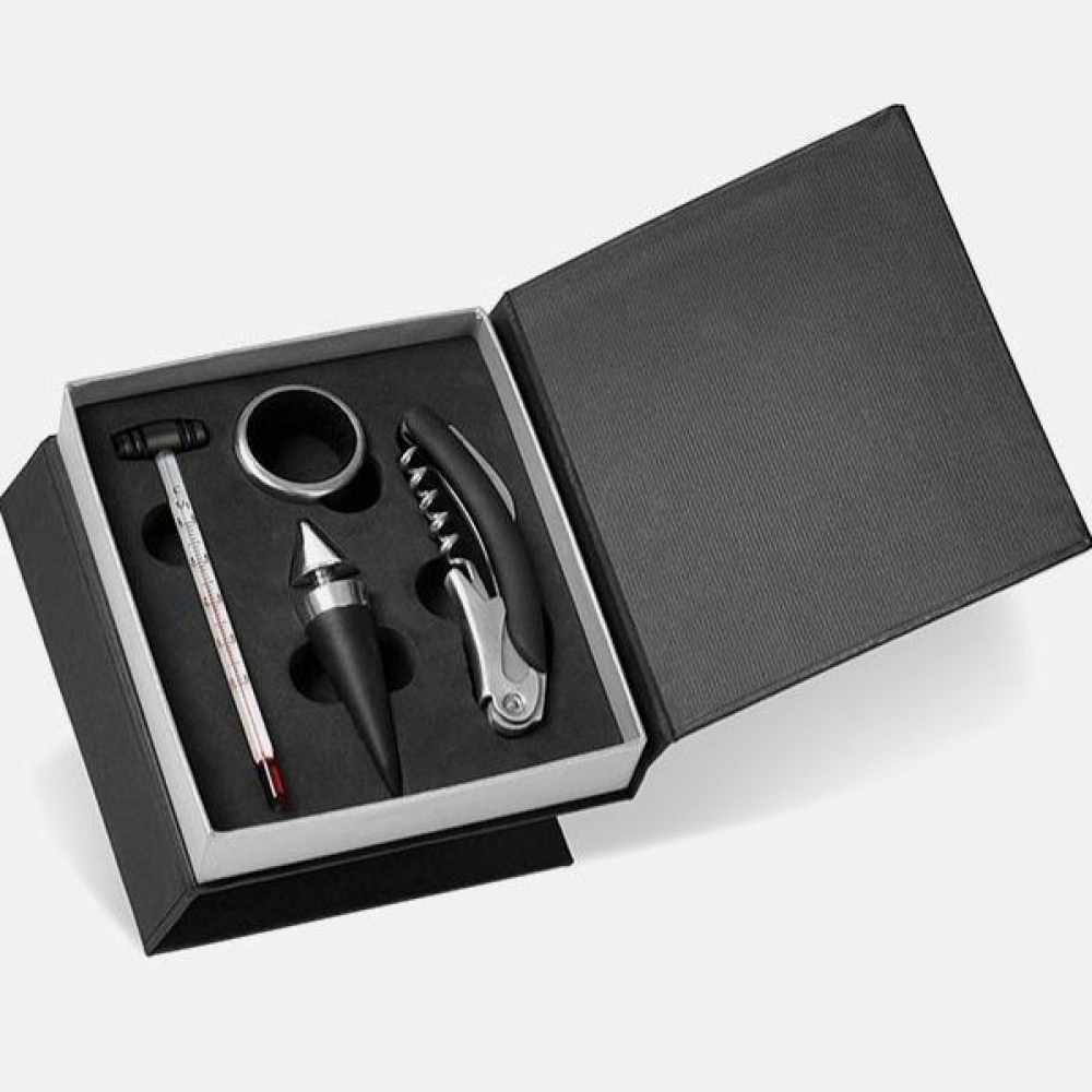 Kit Para Vinho Com Caixa Em Papelão Rígido - 5 Pçs-PV-01020