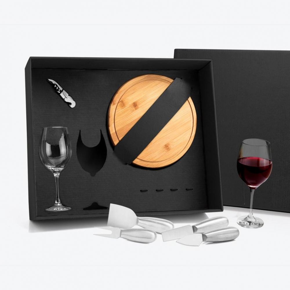 Kit Queijo E Vinho Com Tábua E Taças - 8 Pçs-KT-90011