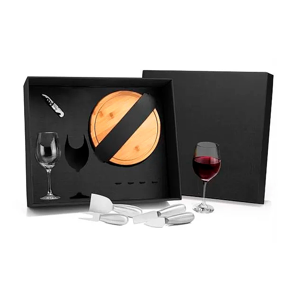 Kit Queijo E Vinho Com Tábua E Taças - 8 Pçs-KT-90011