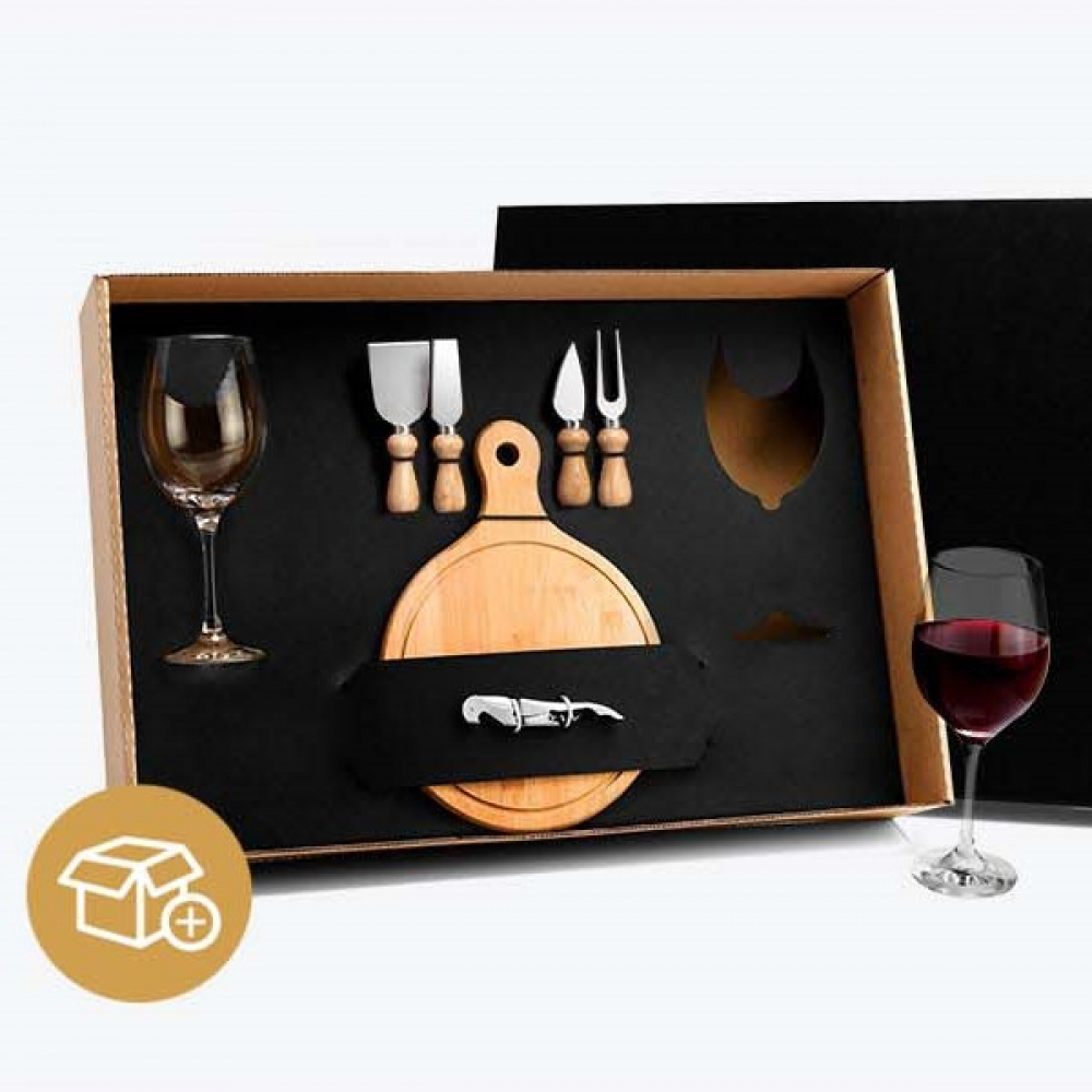 Kit Queijo E Vinho Com Tábua Redonda - 8 Pçs-KT-90106