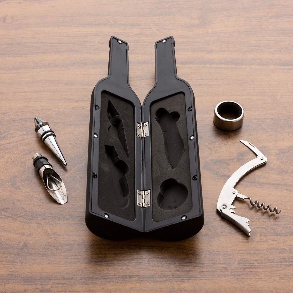 Kit Vinho Garrafa 4 peças PRETO-ID XZ 12384-PRE