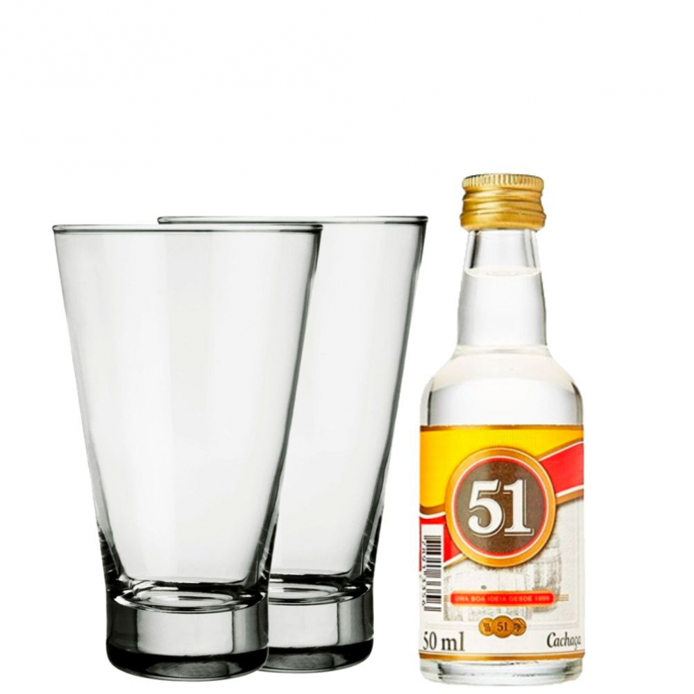 Kit com mini Cachaça + dois copos --ID I 0204--