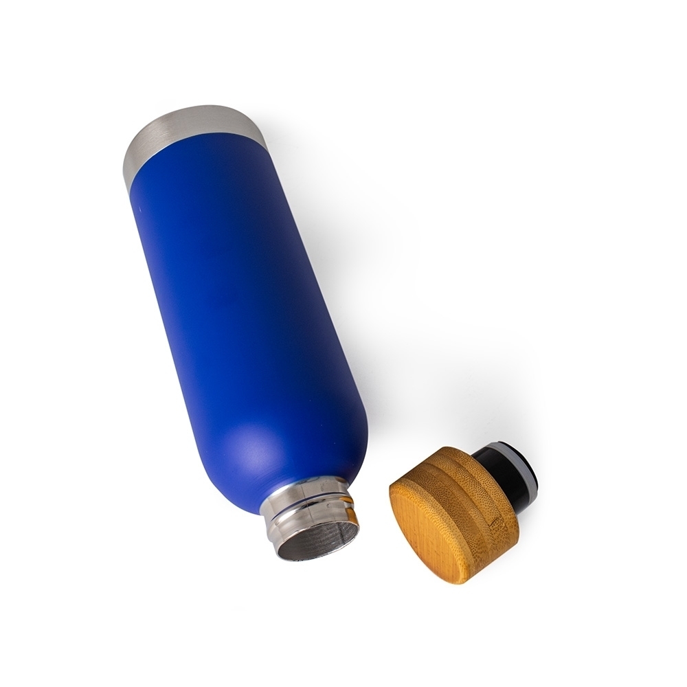 Squeeze térmico em aço inox com tampa em bambu 510ml.